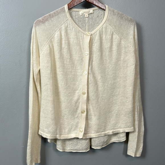 Inhabit Cream Crewneck Linen Button Closure Cardigan size M - Picture 10 of 11